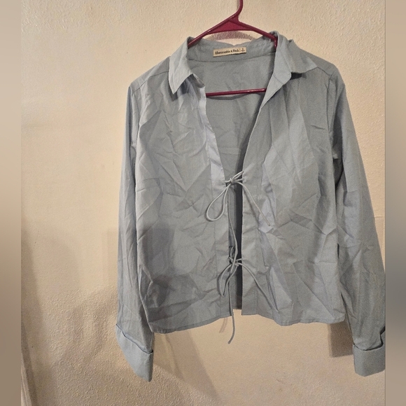 Abercrombie & Fitch Tie Front Long Sleeves Shirt Size Small In Blue - Picture 12 of 12